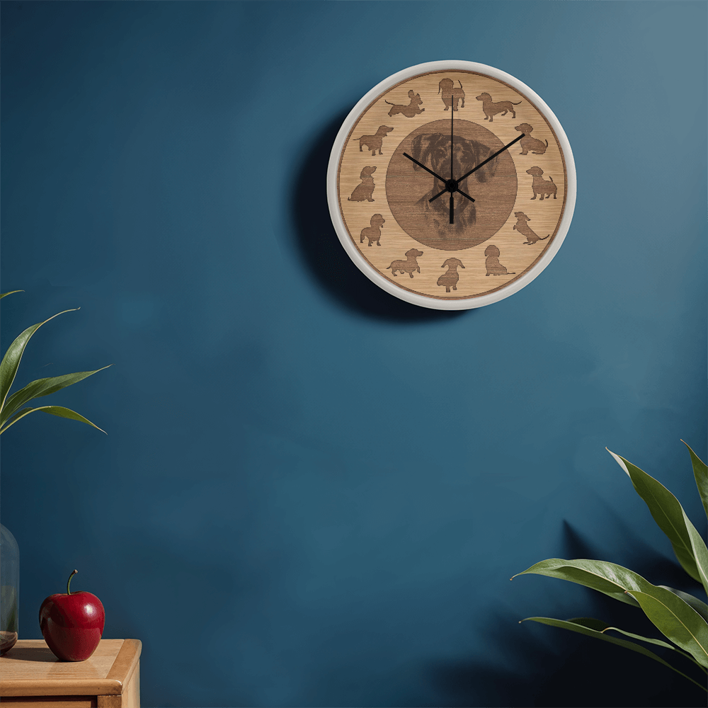 Wooden Dachshund Wall Clock - Rustic Wall Art, 10in Quartz, Dog Lover Gift, Farmhouse Decor, Cute Pet Accent