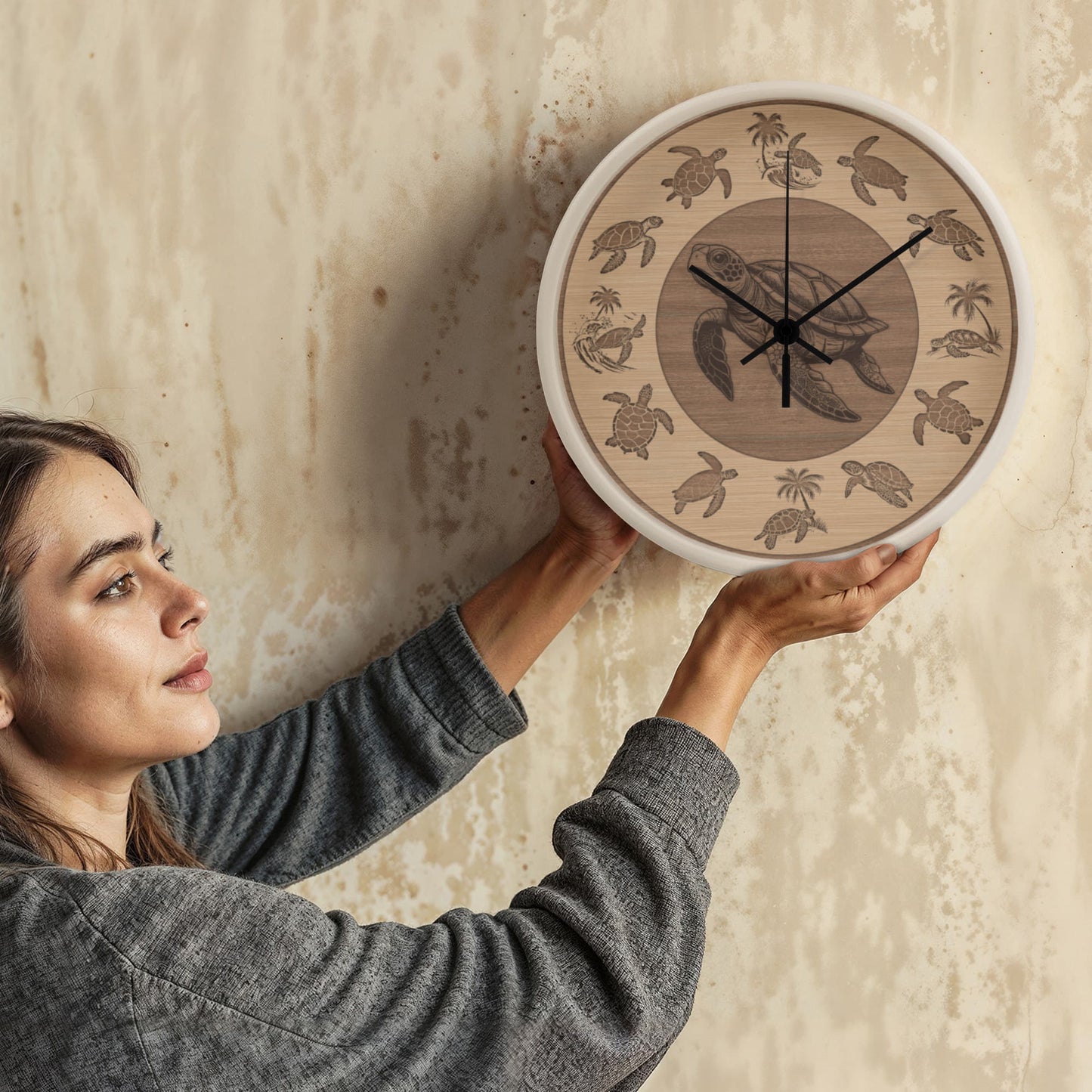 Wooden Sea Turtle Wall Clock - Rustic Wall Art, 10in Quartz, Turtle Lover Gift, Coastal Decor, Ocean Accent