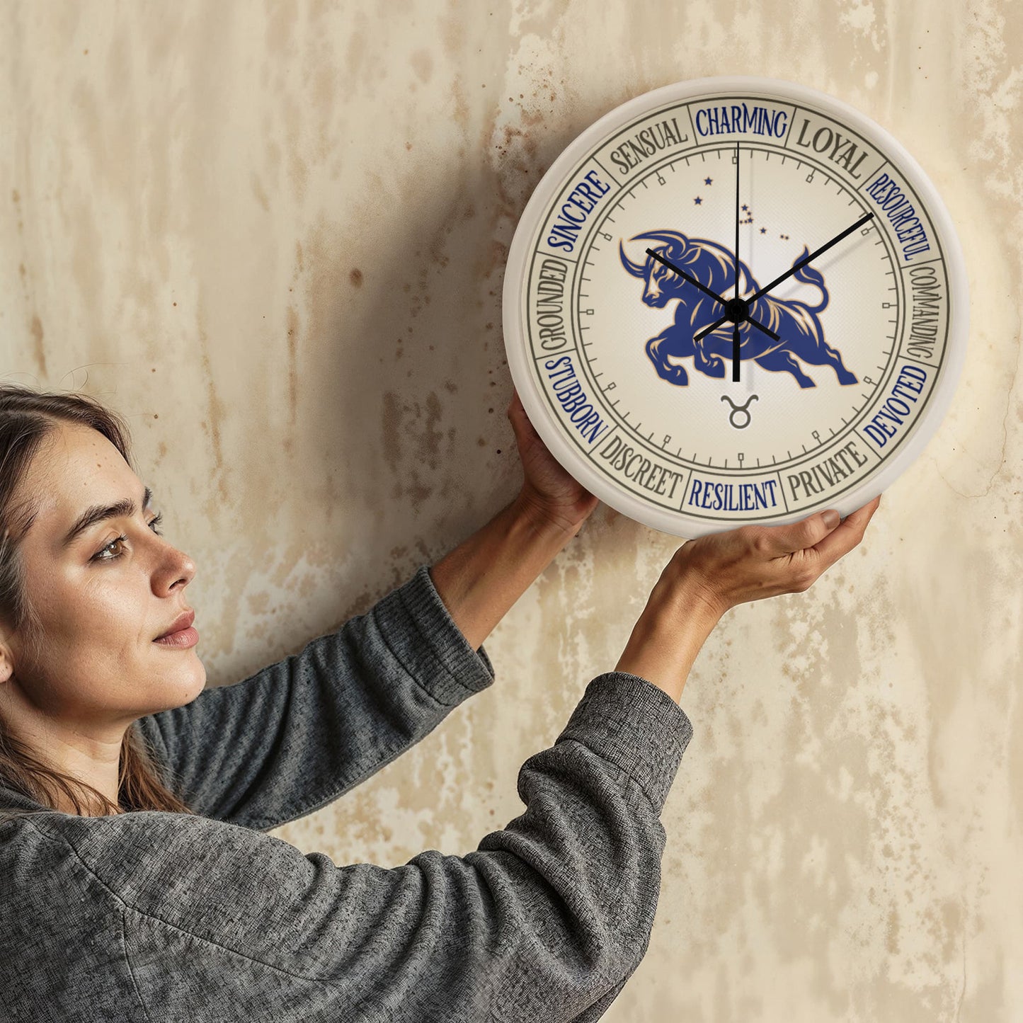 Taurus Wood Frame 10” Wall Clock - Astrology Wall Art, Taurus Lover Gift, Zodiac Decor, Taurus Constellation