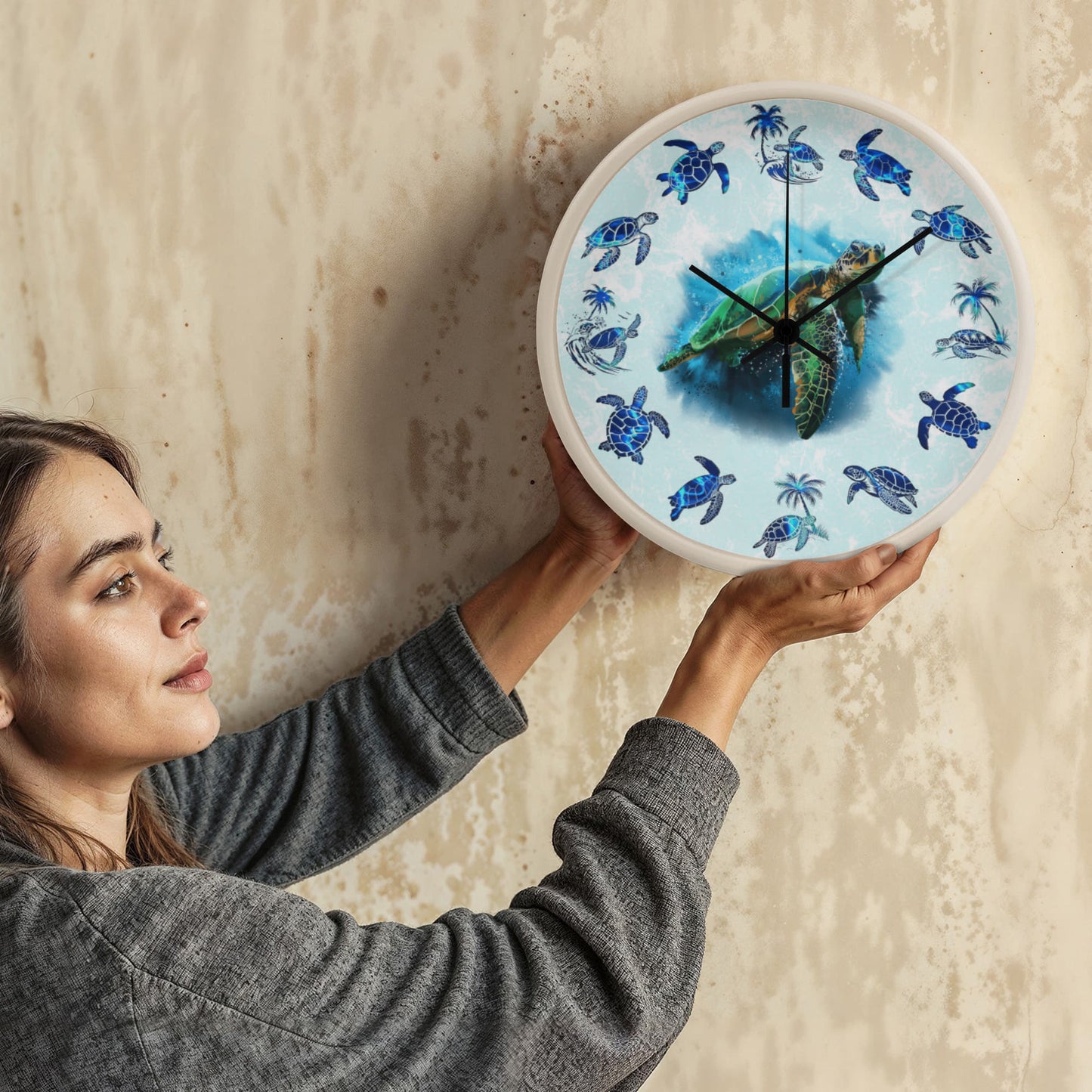 Wooden Sea Turtle Wall Clock - Rustic Wall Art, 10in Quartz, Turtle Lover Gift, Coastal Decor, Ocean Accent
