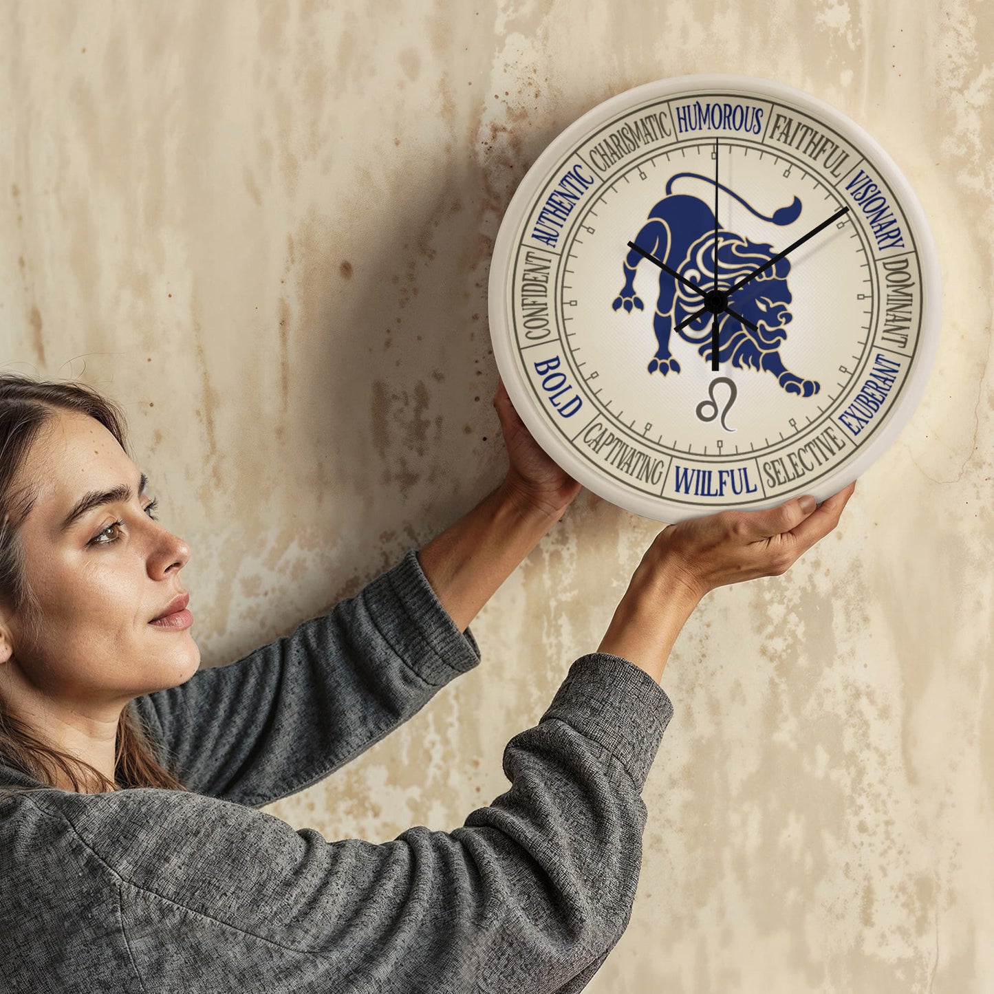 Leo Wood Frame 10” Wall Clock - Astrology Wall Art, Leo Lover Gift, Zodiac Decor, Leo Zodiac Art