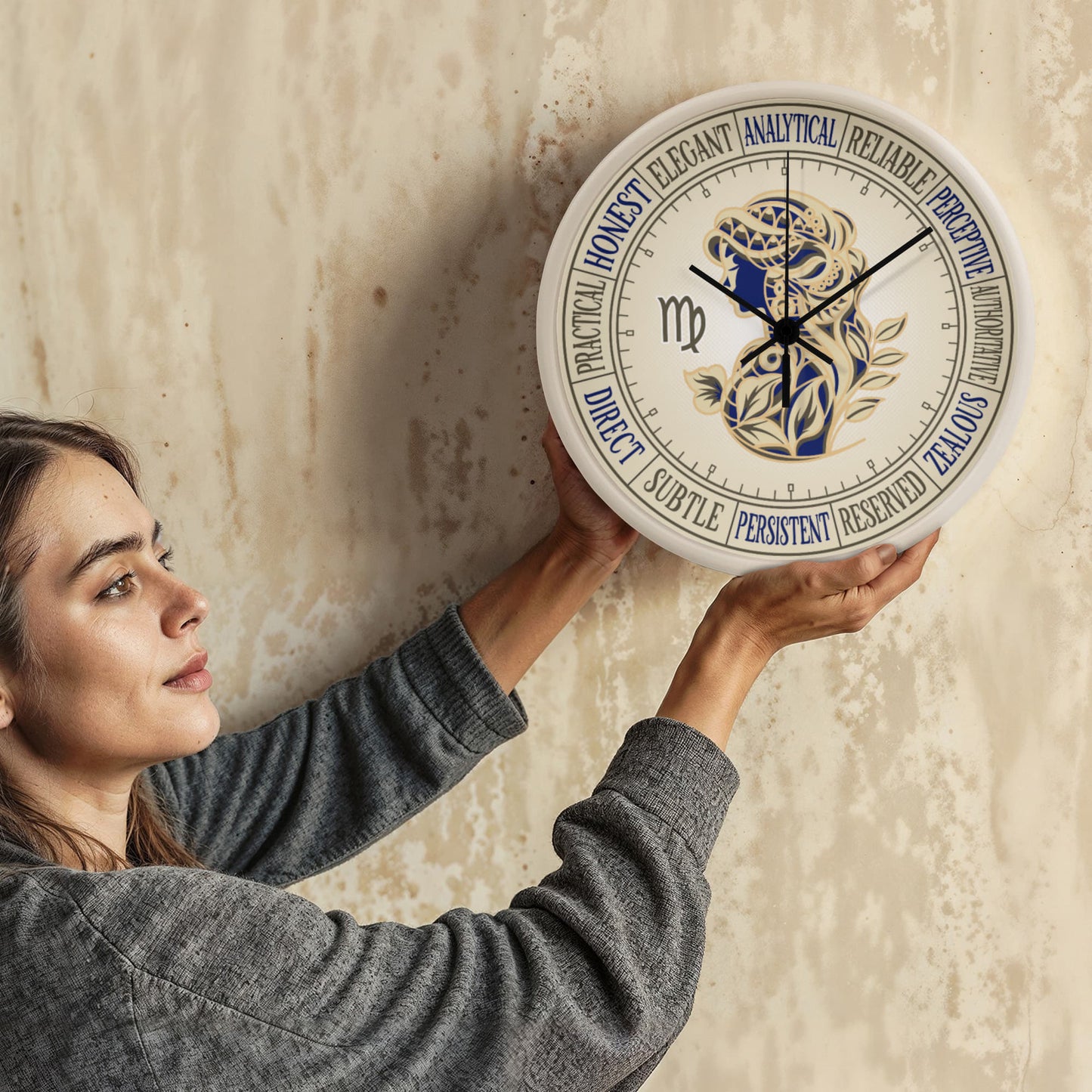 Virgo Wall Clock – Printed Zodiac Silhouette Art, Gift for Astrology Lovers, Celestial Home Decor, 10” Clock