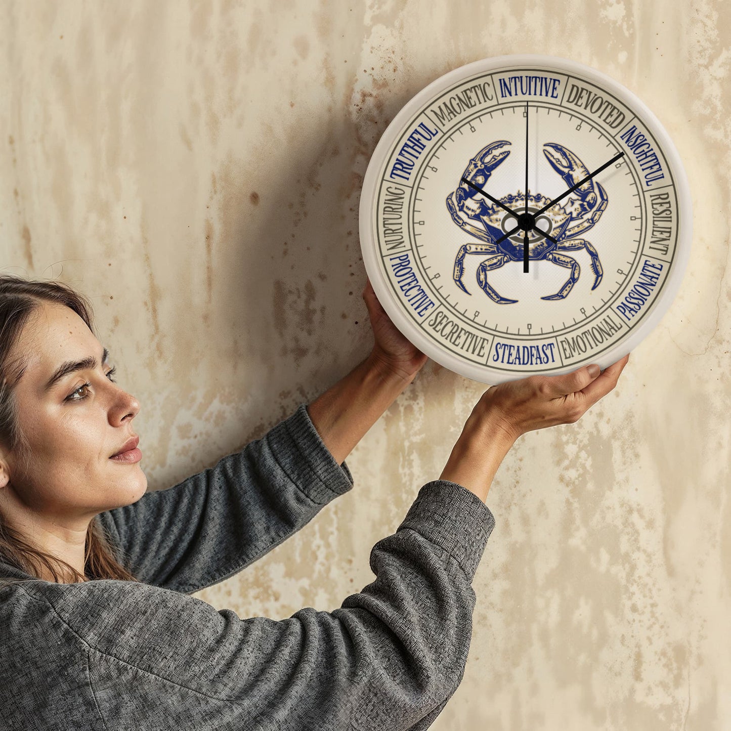 Cancer Wall Clock – Zodiac Decor, Astrology Gift, Cancer Zodiac Art, Horoscope Wall Art