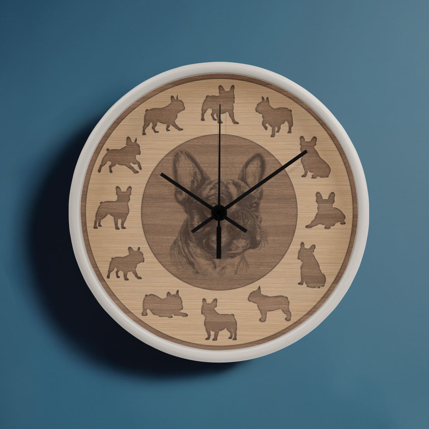 Wooden French Bulldog Wall Clock - Rustic Wall Art, 10in Quartz, Dog Lover Gift, Farmhouse Decor, Cute Pet Accent