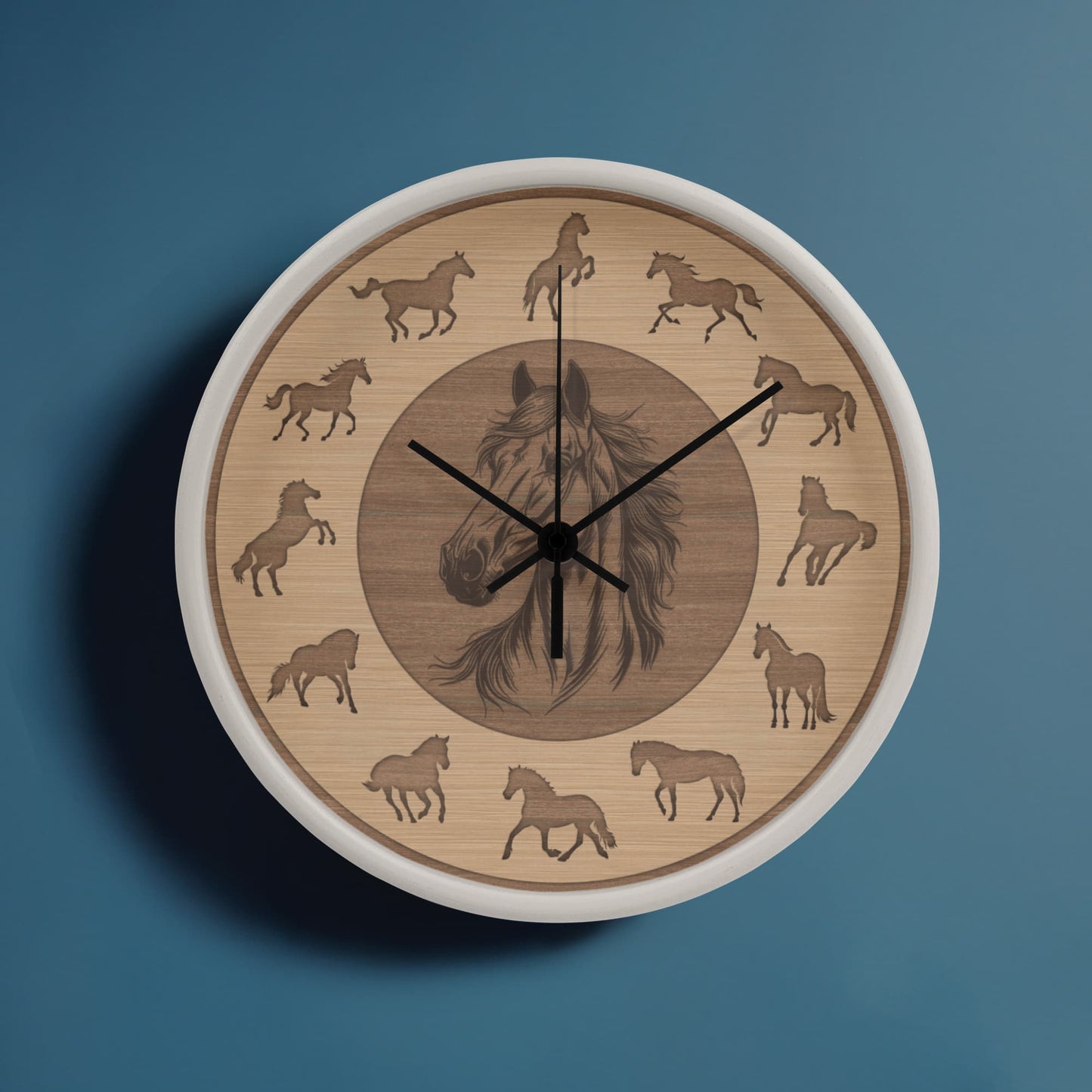 Wooden Horse Wall Clock - Rustic Wall Art, 10in Quartz, Horse Lover Gift, Farmhouse Decor, Cute Animal Accent
