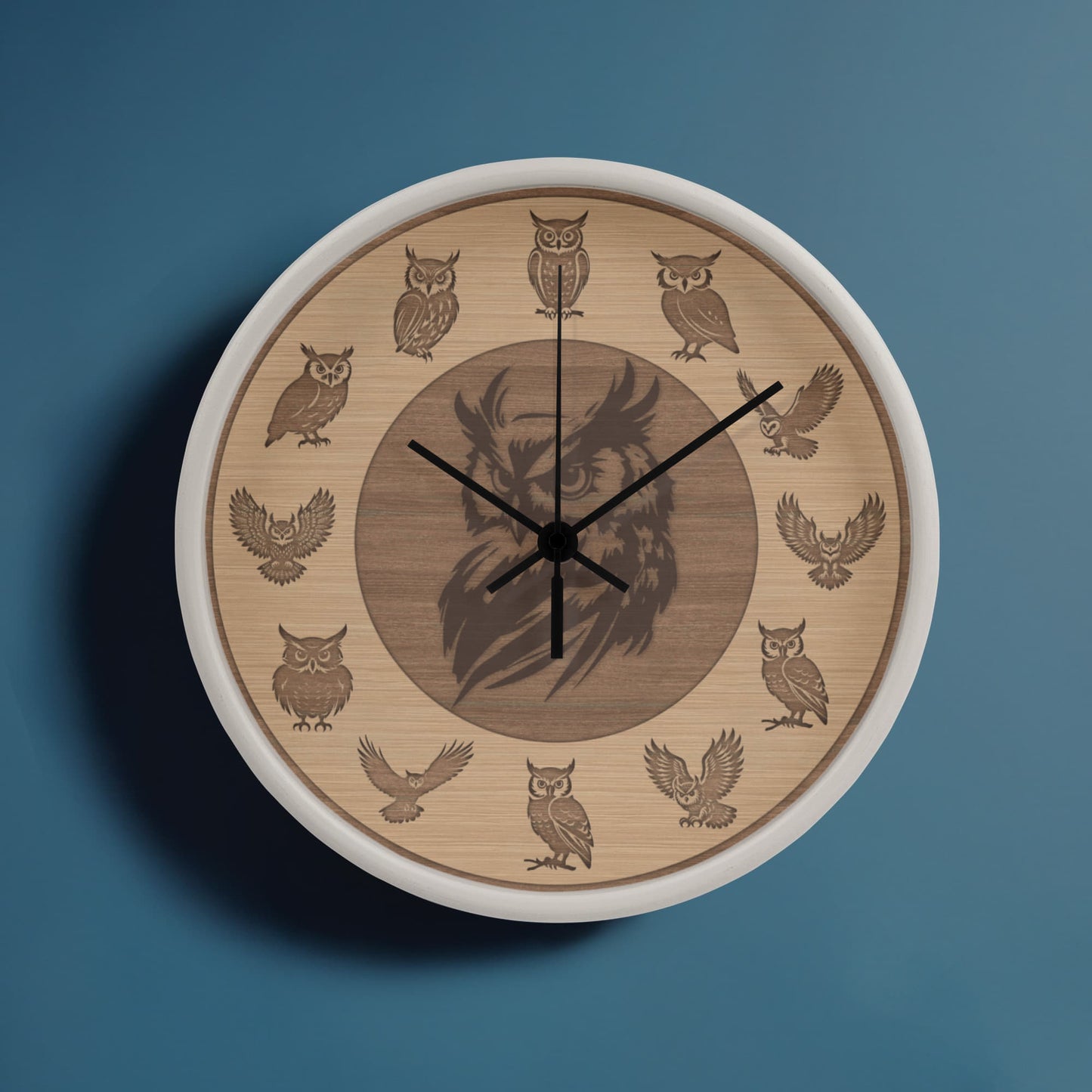 Wooden Owl Wall Clock - Rustic Wall Art, 10in Quartz, Owl Lover Gift, Farmhouse Decor, Cute Animal Accent