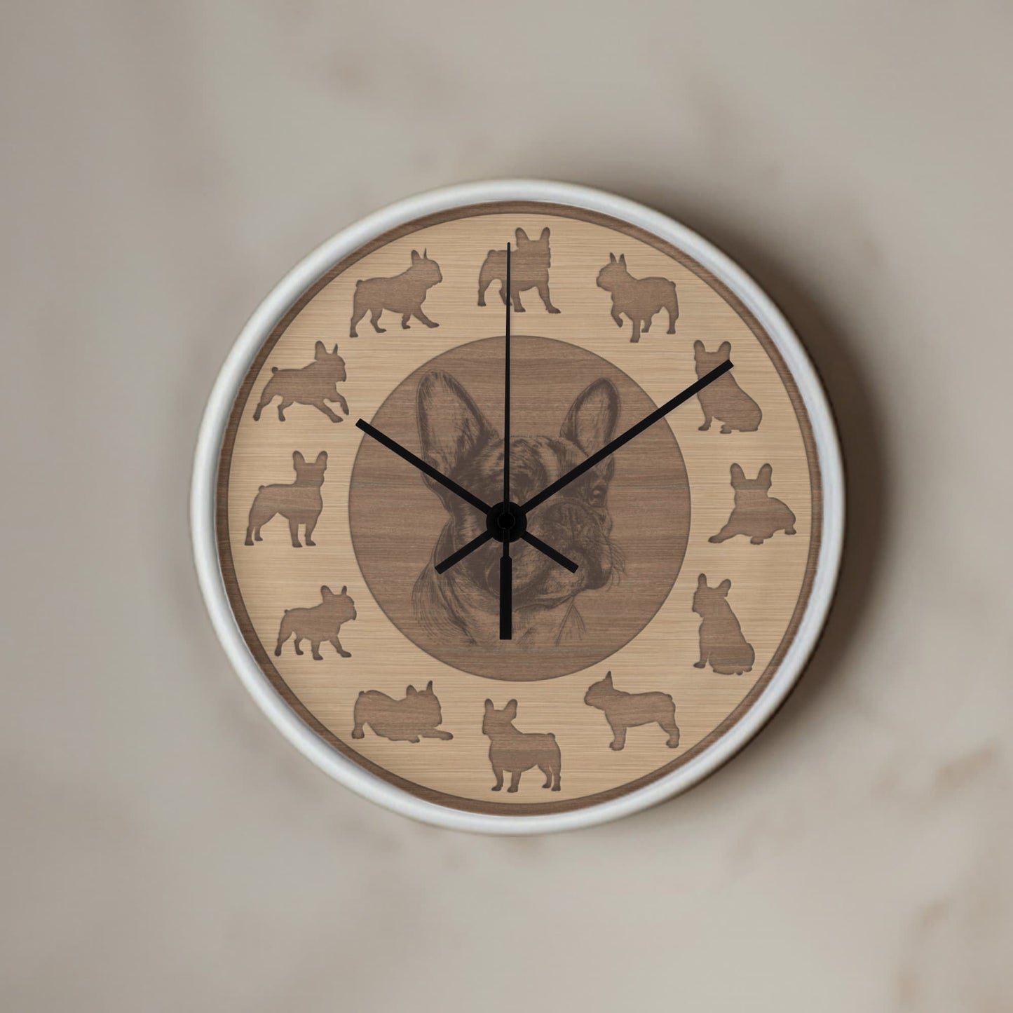 Wooden French Bulldog Wall Clock - Rustic Wall Art, 10in Quartz, Dog Lover Gift, Farmhouse Decor, Cute Pet Accent