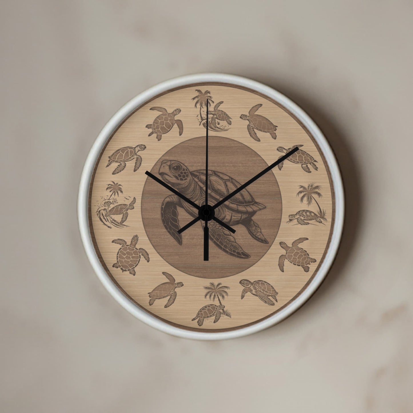 Wooden Sea Turtle Wall Clock - Rustic Wall Art, 10in Quartz, Turtle Lover Gift, Coastal Decor, Ocean Accent