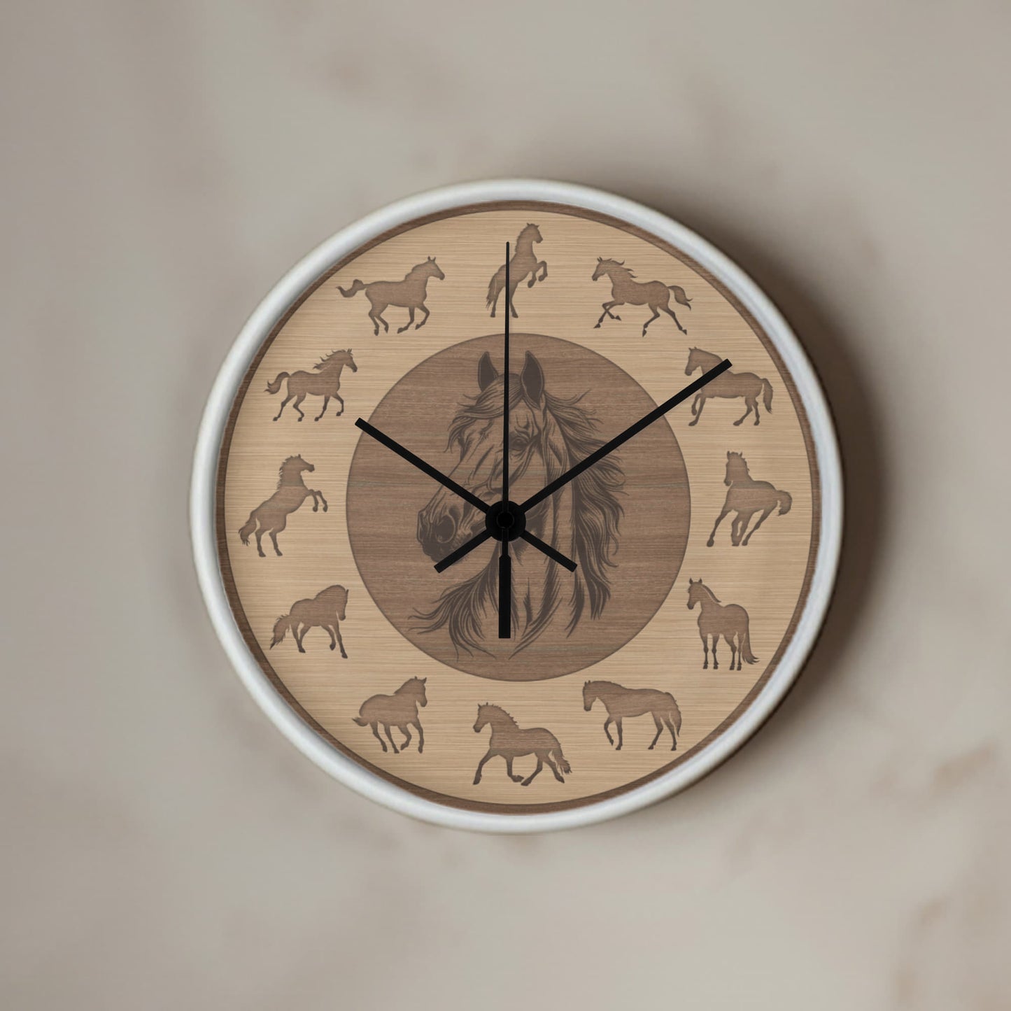 Wooden Horse Wall Clock - Rustic Wall Art, 10in Quartz, Horse Lover Gift, Farmhouse Decor, Cute Animal Accent