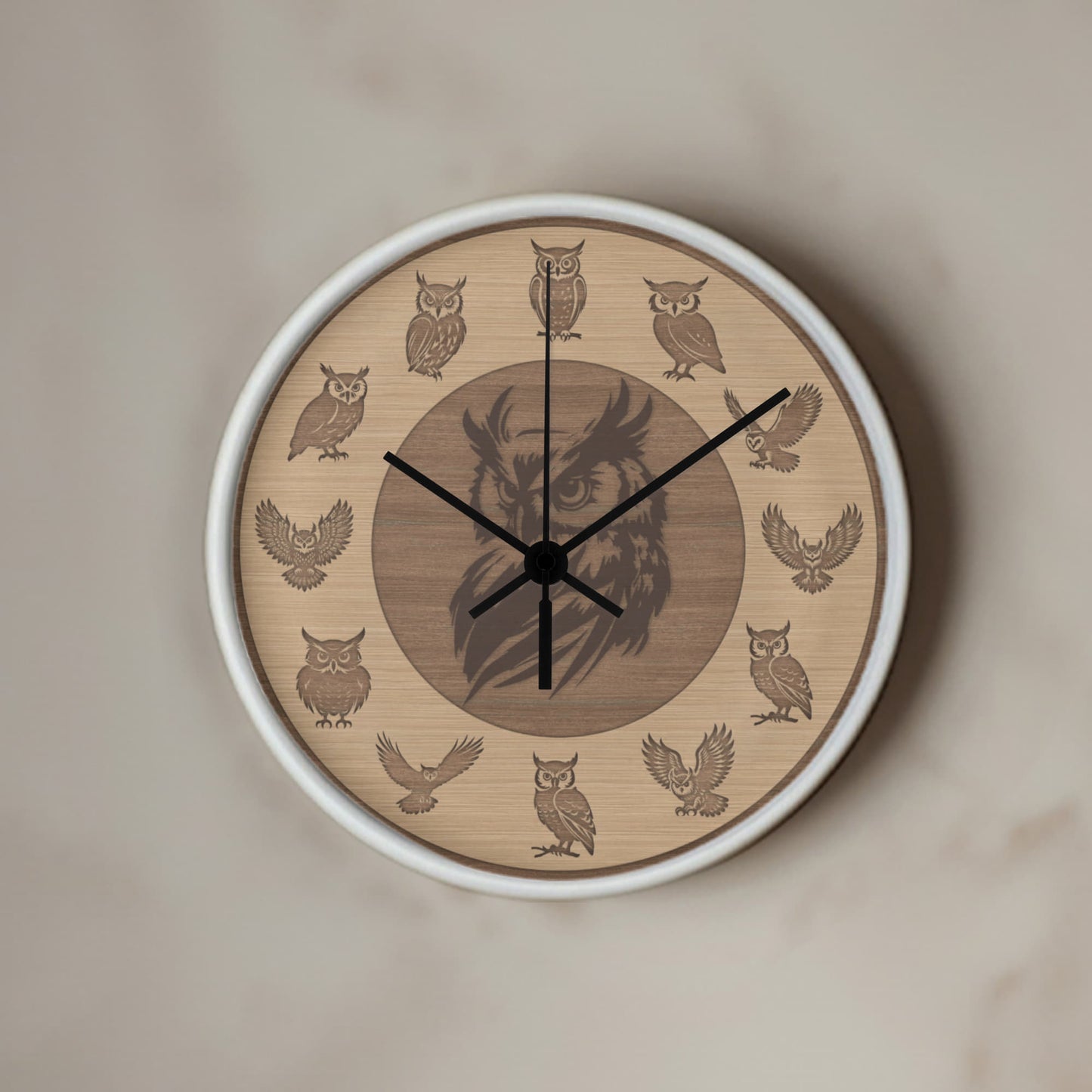 Wooden Owl Wall Clock - Rustic Wall Art, 10in Quartz, Owl Lover Gift, Farmhouse Decor, Cute Animal Accent