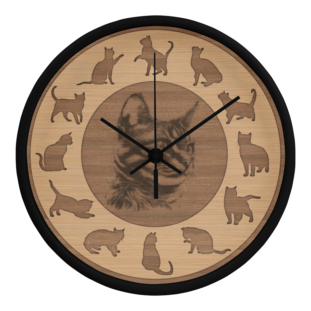 Perfect Wood Frame 10" Wall Clock - Great Gift for Cat Lovers Animal Lovers Pet Rescuers, Mother Day, Father Day or Any Special Occasion.