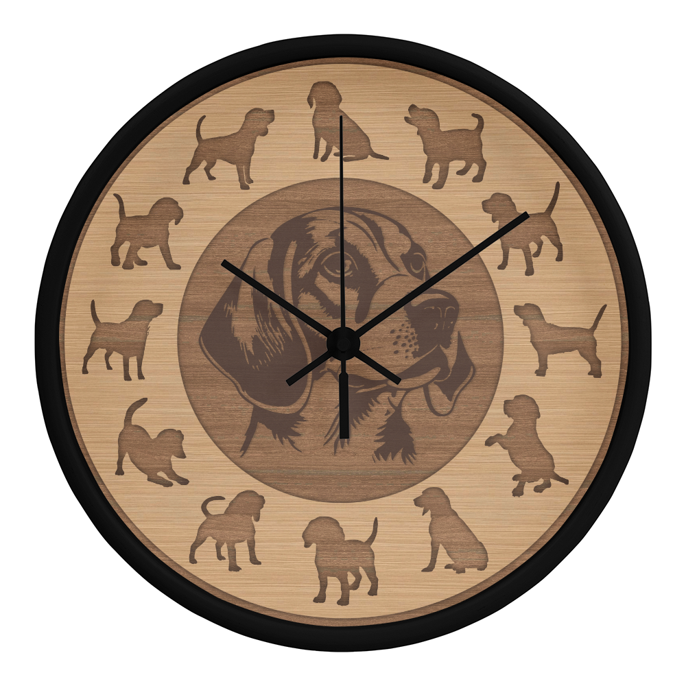 Wood Frame Beagle Wall Clock - Minimalist Silhouette, 10 Inch Quartz, Eco-Friendly Dog Gift, Nordic Pet Decor, Mother's Day Gift