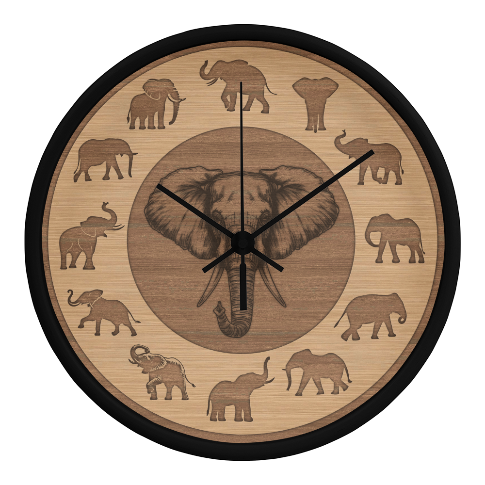 Perfect Wood Frame 10" Wall Clock - Great Gift for Elephant Lovers Animal Lovers Pet Rescuers, Mother Day, Father Day or Any Special Occasion.