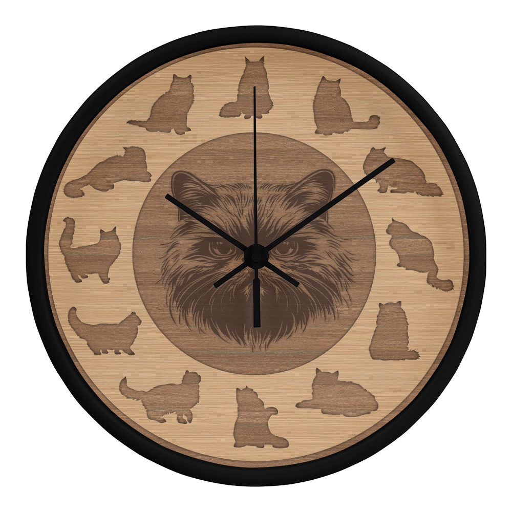 Wooden Persian Cat Wall Clock - Rustic Wall Art, 10in Quartz, Cat Lover Gift, Farmhouse Decor, Nature Pet Accent for Home