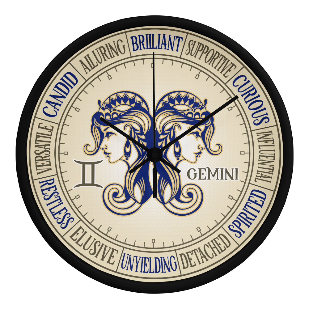 Gemini Wall Clock - Astrology Wall Art, Gemini Lover Gift, Zodiac Decor, Gemini Constellation Present