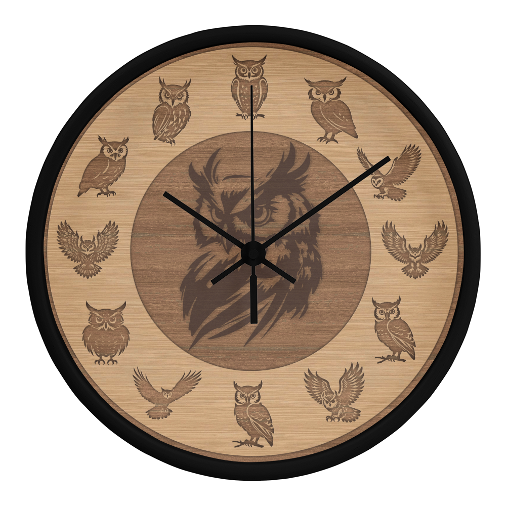 Wooden Owl Wall Clock - Rustic Wall Art, 10in Quartz, Owl Lover Gift, Farmhouse Decor, Cute Animal Accent