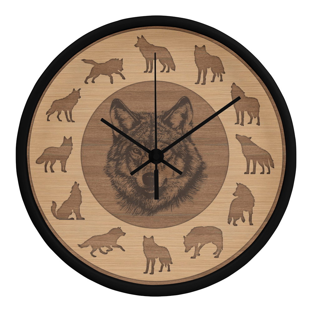 Wooden Frame Wolf Wall Clock - Rustic Silhouette, 10 Inch Quartz, Eco-Friendly Wildlife Gift, Farmhouse Decor, Mother's Day Gift