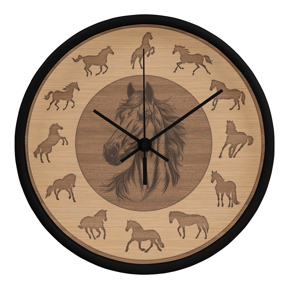 Wooden Horse Wall Clock - Rustic Wall Art, 10in Quartz, Horse Lover Gift, Farmhouse Decor, Cute Animal Accent