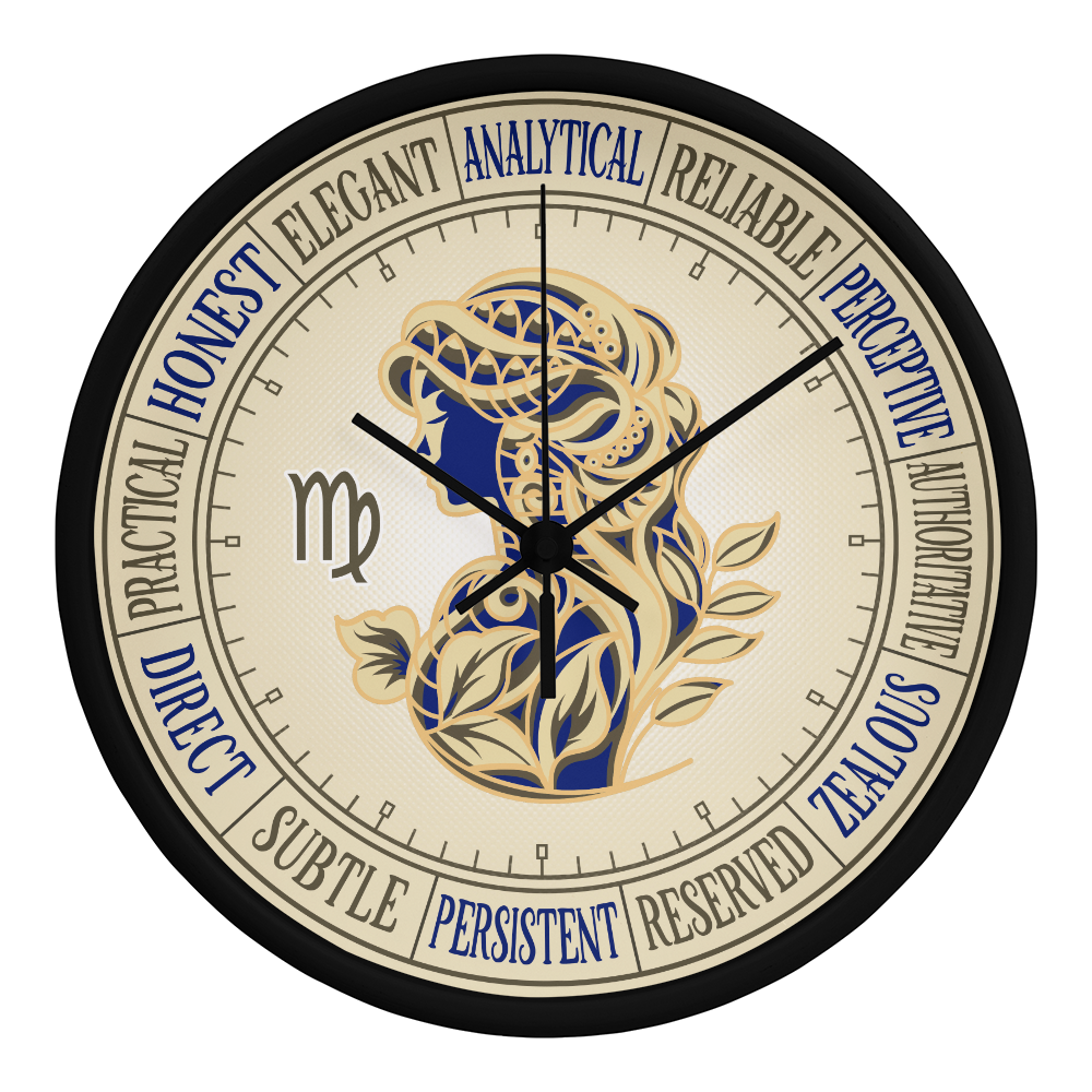Virgo Wall Clock – Printed Zodiac Silhouette Art, Gift for Astrology Lovers, Celestial Home Decor, 10” Clock