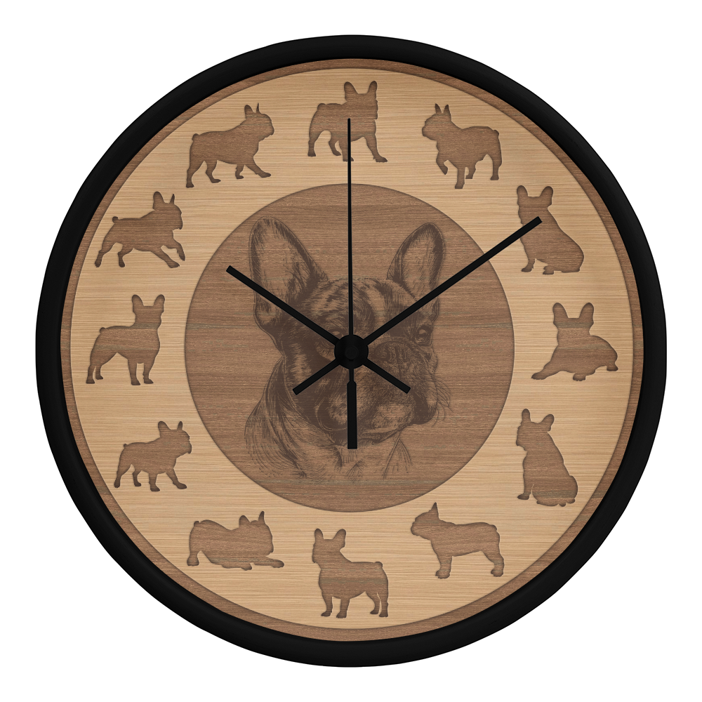 Wooden French Bulldog Wall Clock - Rustic Wall Art, 10in Quartz, Dog Lover Gift, Farmhouse Decor, Cute Pet Accent