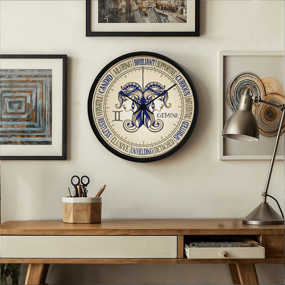 Gemini Wall Clock - Astrology Wall Art, Gemini Lover Gift, Zodiac Decor, Gemini Constellation Present