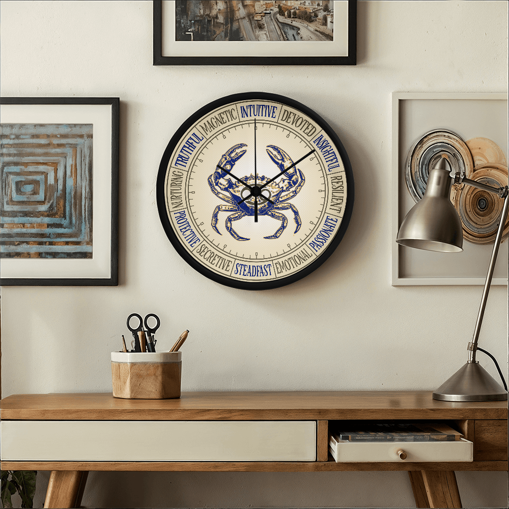 Cancer Wall Clock – Zodiac Decor, Astrology Gift, Cancer Zodiac Art, Horoscope Wall Art