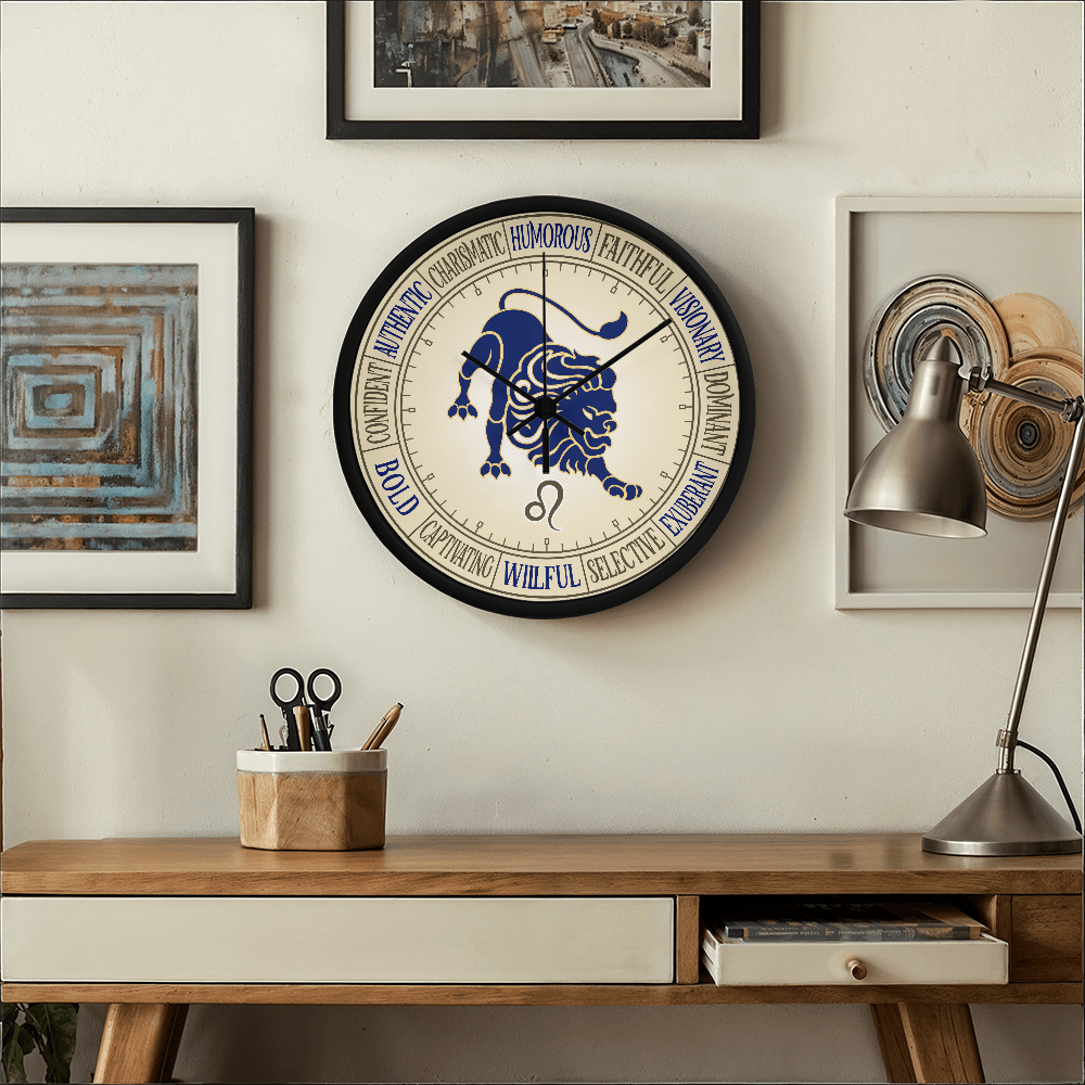 Leo Wood Frame 10” Wall Clock - Astrology Wall Art, Leo Lover Gift, Zodiac Decor, Leo Zodiac Art