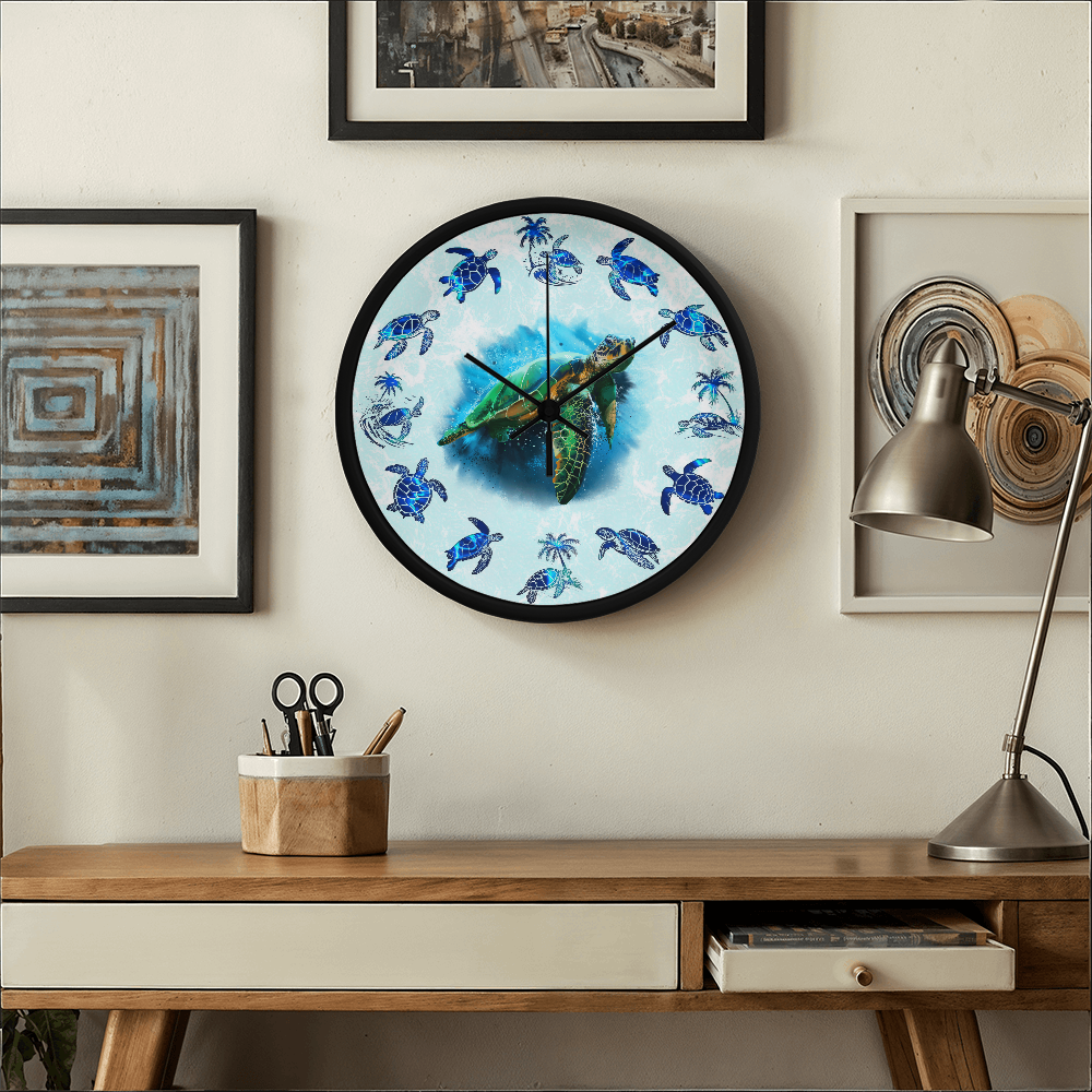 Wooden Sea Turtle Wall Clock - Rustic Wall Art, 10in Quartz, Turtle Lover Gift, Coastal Decor, Ocean Accent