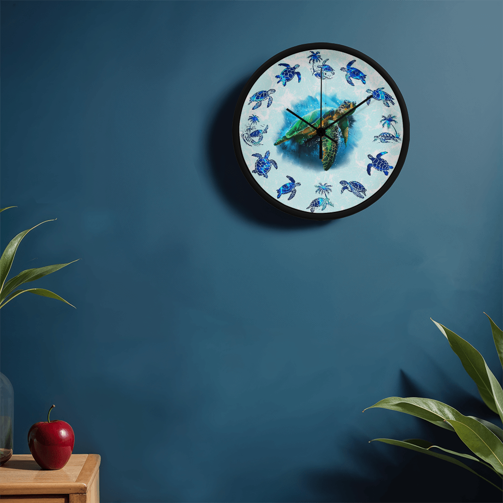 Wooden Sea Turtle Wall Clock - Rustic Wall Art, 10in Quartz, Turtle Lover Gift, Coastal Decor, Ocean Accent