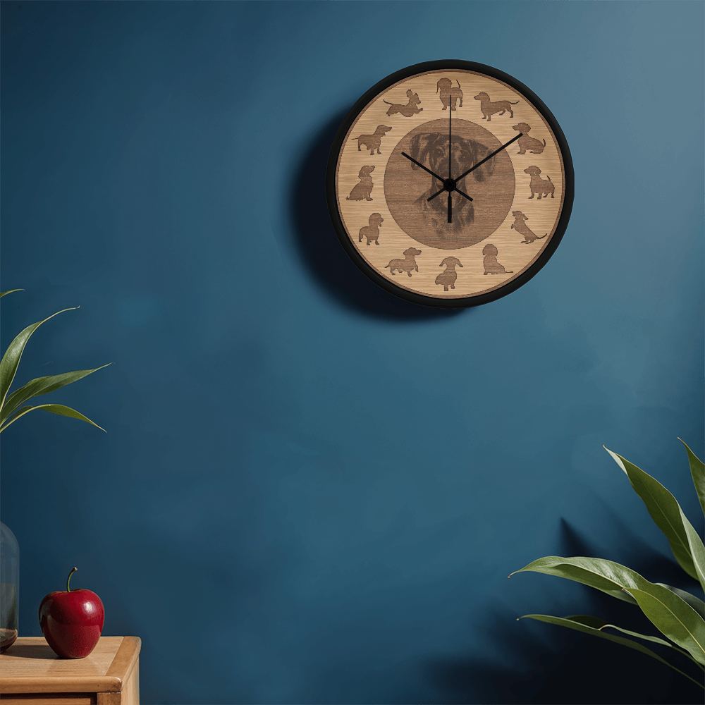 Wooden Dachshund Wall Clock - Rustic Wall Art, 10in Quartz, Dog Lover Gift, Farmhouse Decor, Cute Pet Accent
