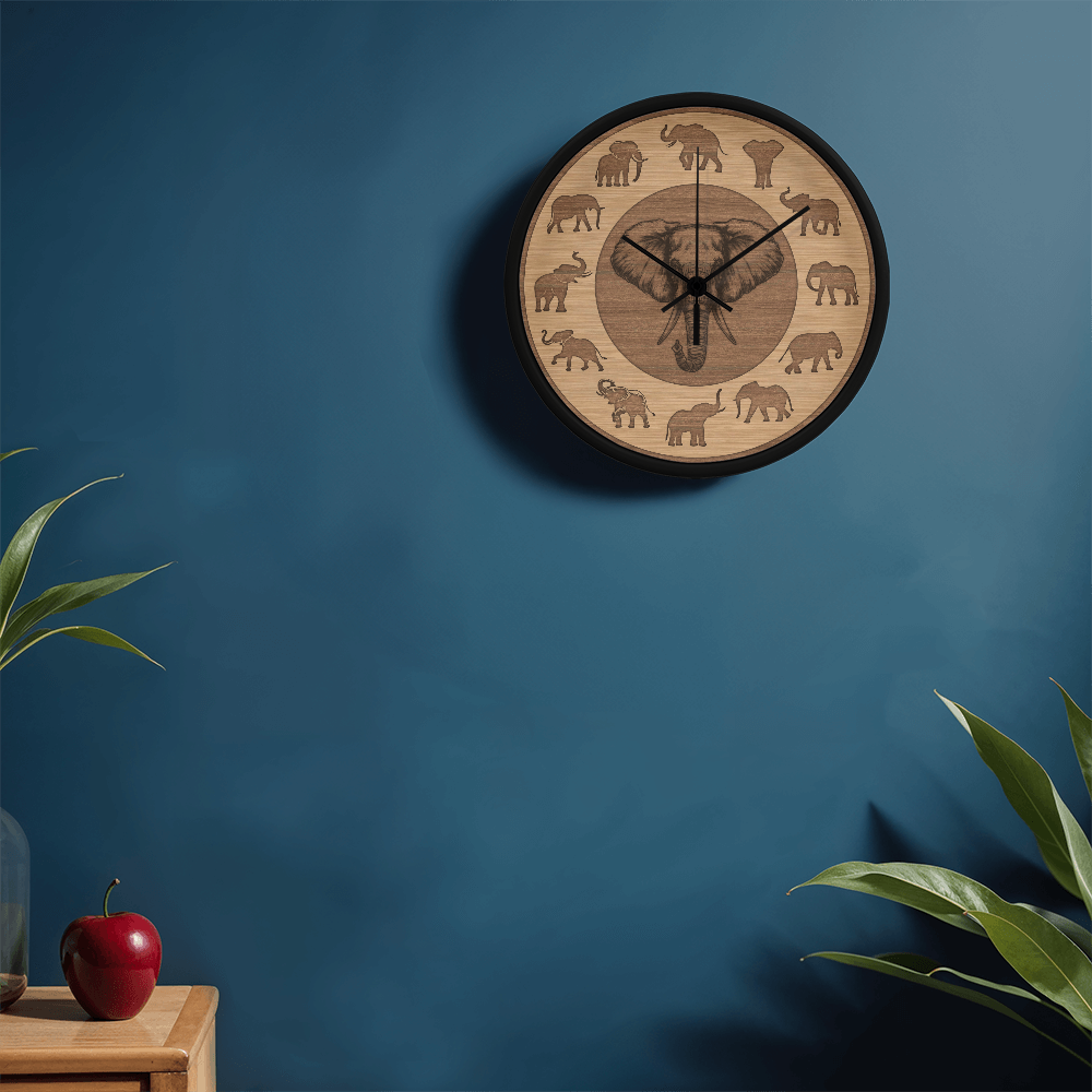 Perfect Wood Frame 10" Wall Clock - Great Gift for Elephant Lovers Animal Lovers Pet Rescuers, Mother Day, Father Day or Any Special Occasion.