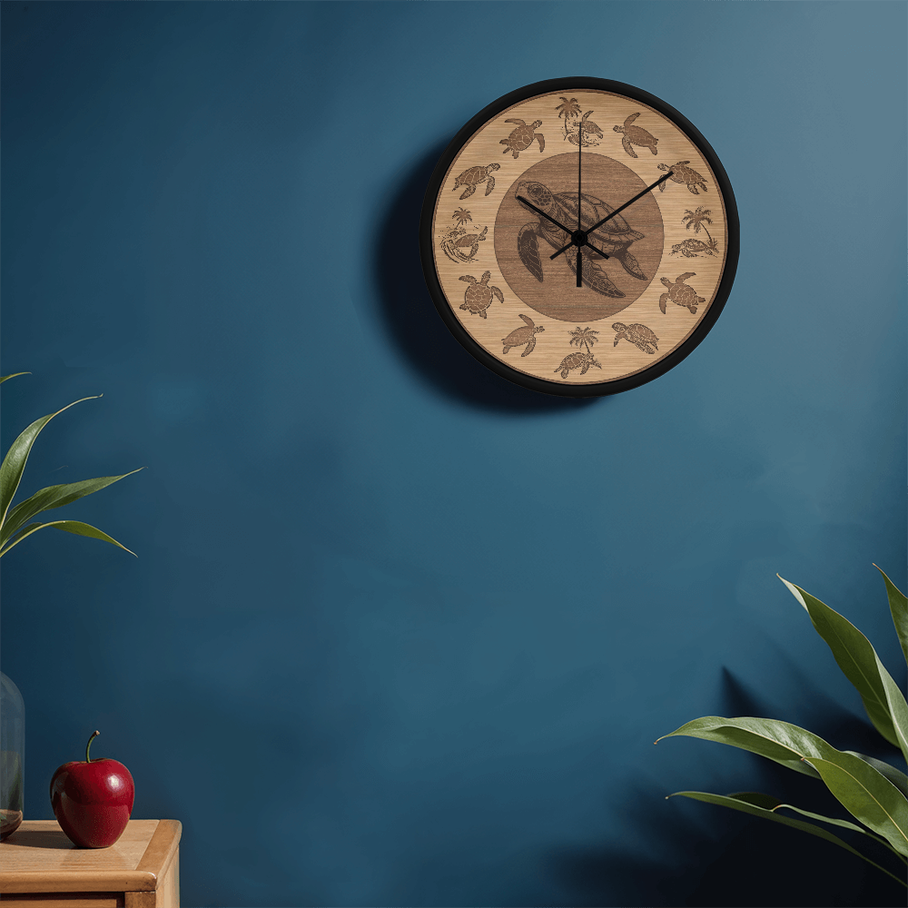 Wooden Sea Turtle Wall Clock - Rustic Wall Art, 10in Quartz, Turtle Lover Gift, Coastal Decor, Ocean Accent