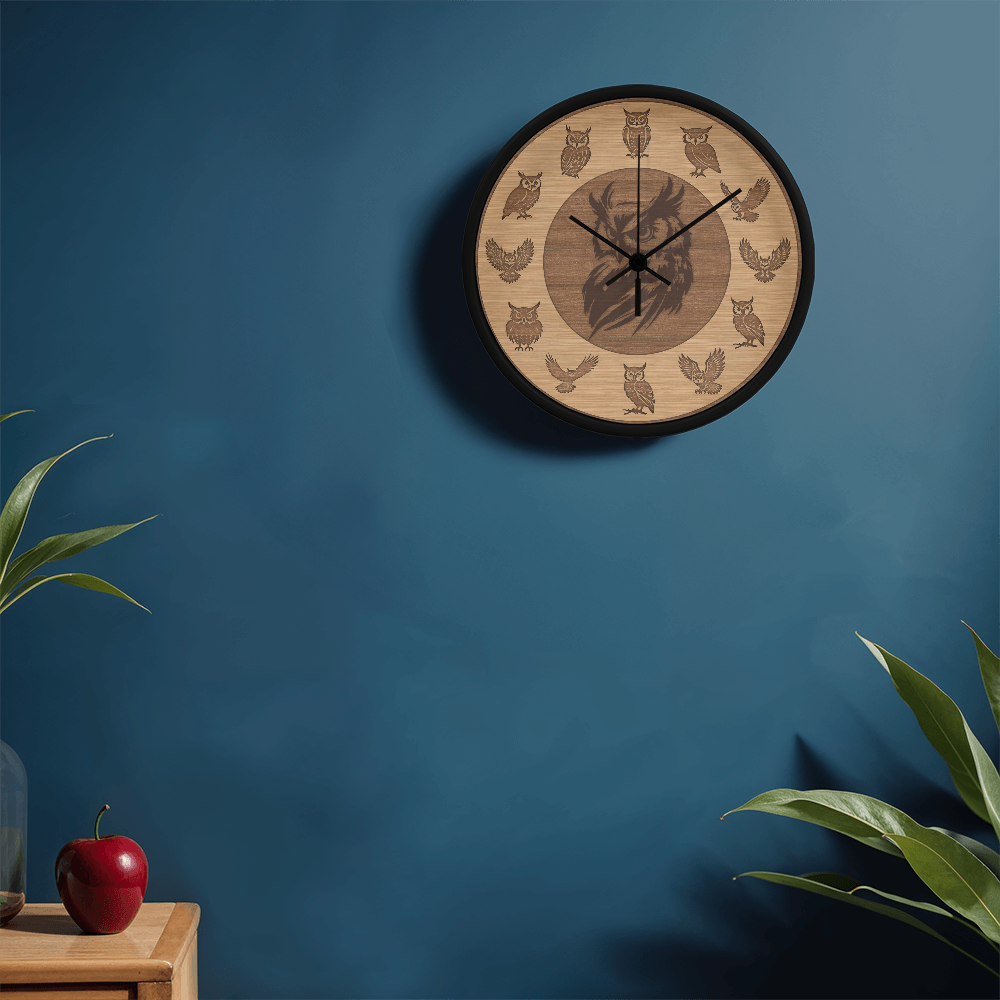 Wooden Owl Wall Clock - Rustic Wall Art, 10in Quartz, Owl Lover Gift, Farmhouse Decor, Cute Animal Accent