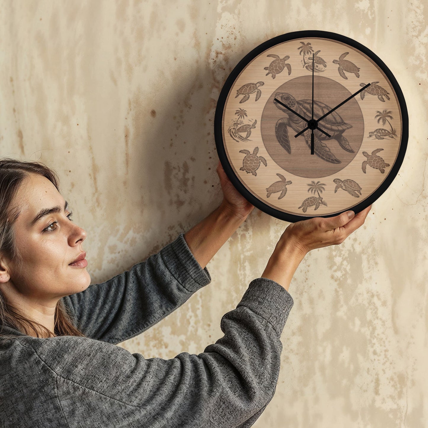 Wooden Sea Turtle Wall Clock - Rustic Wall Art, 10in Quartz, Turtle Lover Gift, Coastal Decor, Ocean Accent