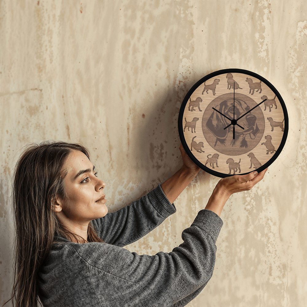 Wood Frame Beagle Wall Clock - Minimalist Silhouette, 10 Inch Quartz, Eco-Friendly Dog Gift, Nordic Pet Decor, Mother's Day Gift