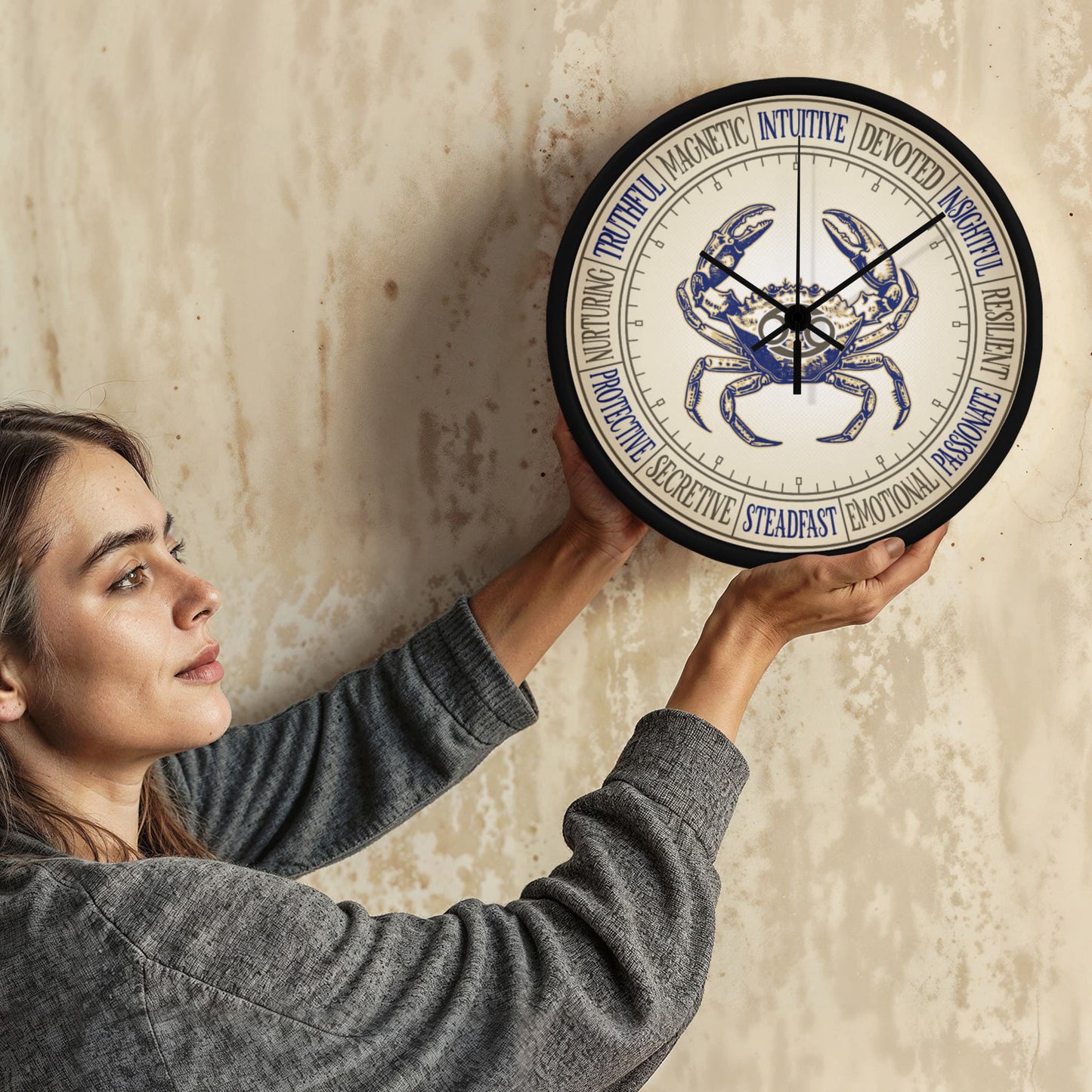 Cancer Wall Clock – Zodiac Decor, Astrology Gift, Cancer Zodiac Art, Horoscope Wall Art