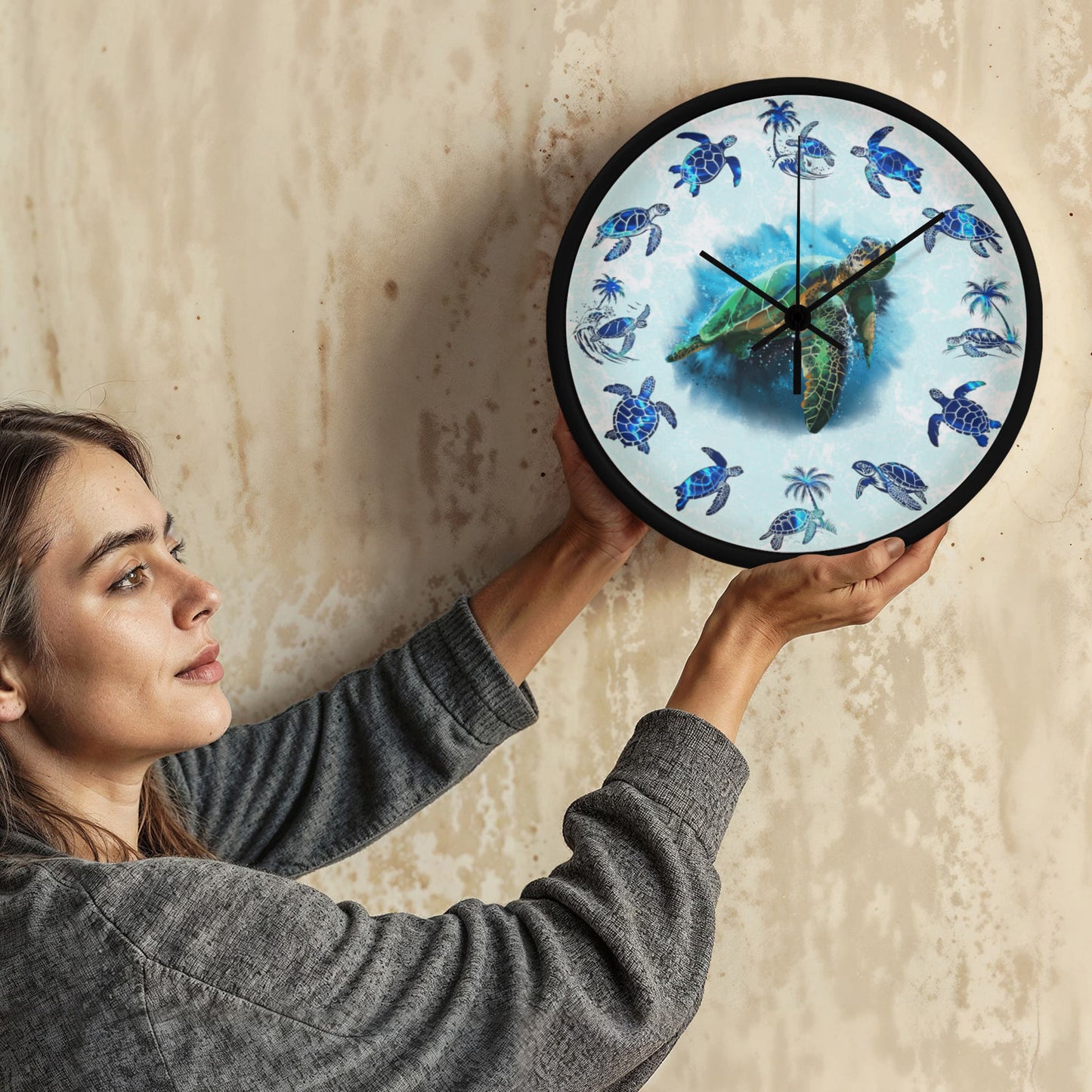 Wooden Sea Turtle Wall Clock - Rustic Wall Art, 10in Quartz, Turtle Lover Gift, Coastal Decor, Ocean Accent