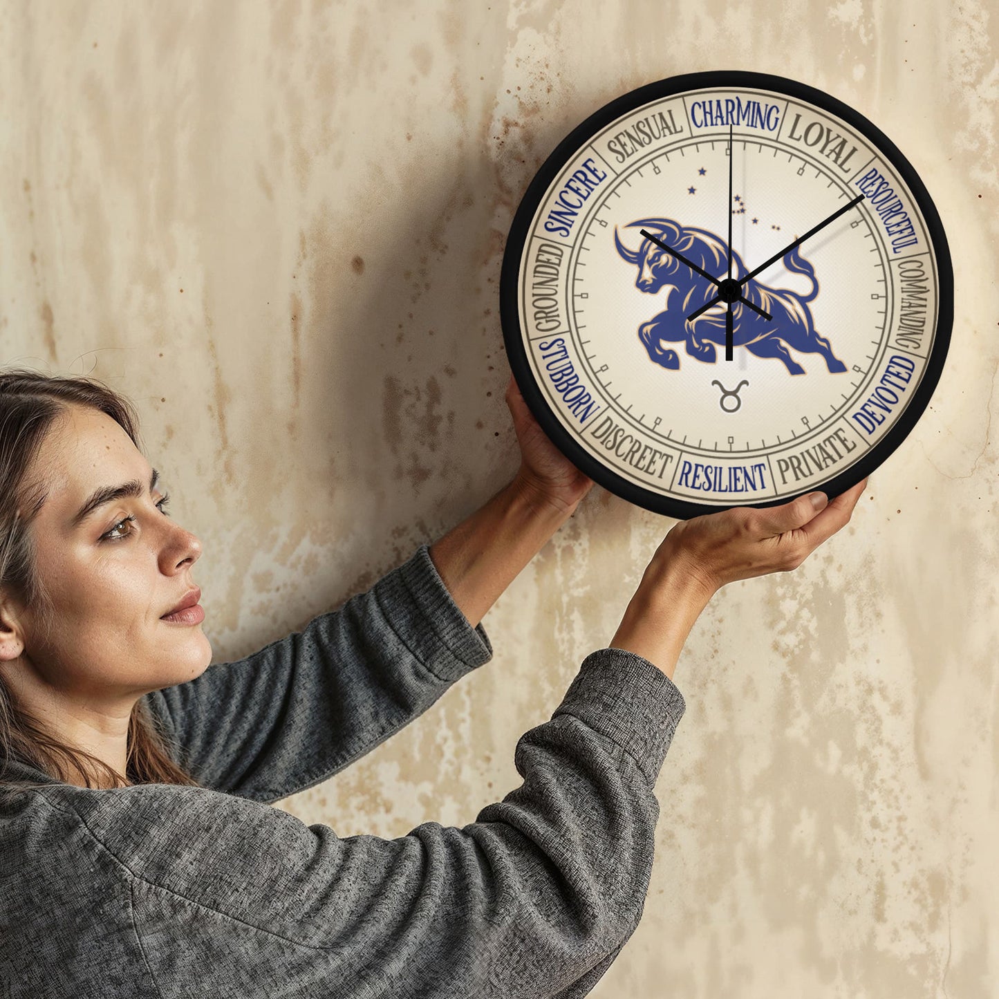 Taurus Wood Frame 10” Wall Clock - Astrology Wall Art, Taurus Lover Gift, Zodiac Decor, Taurus Constellation