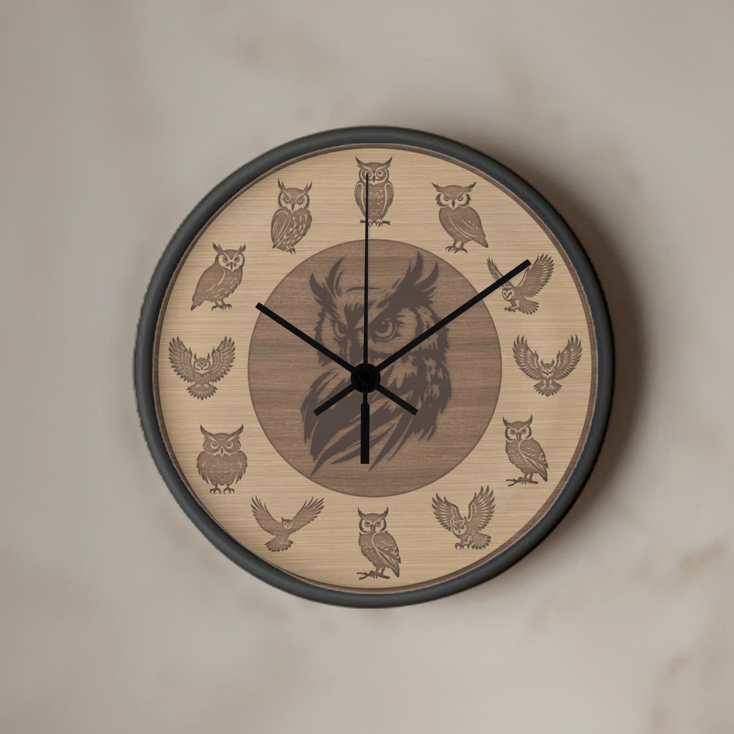 Wooden Owl Wall Clock - Rustic Wall Art, 10in Quartz, Owl Lover Gift, Farmhouse Decor, Cute Animal Accent