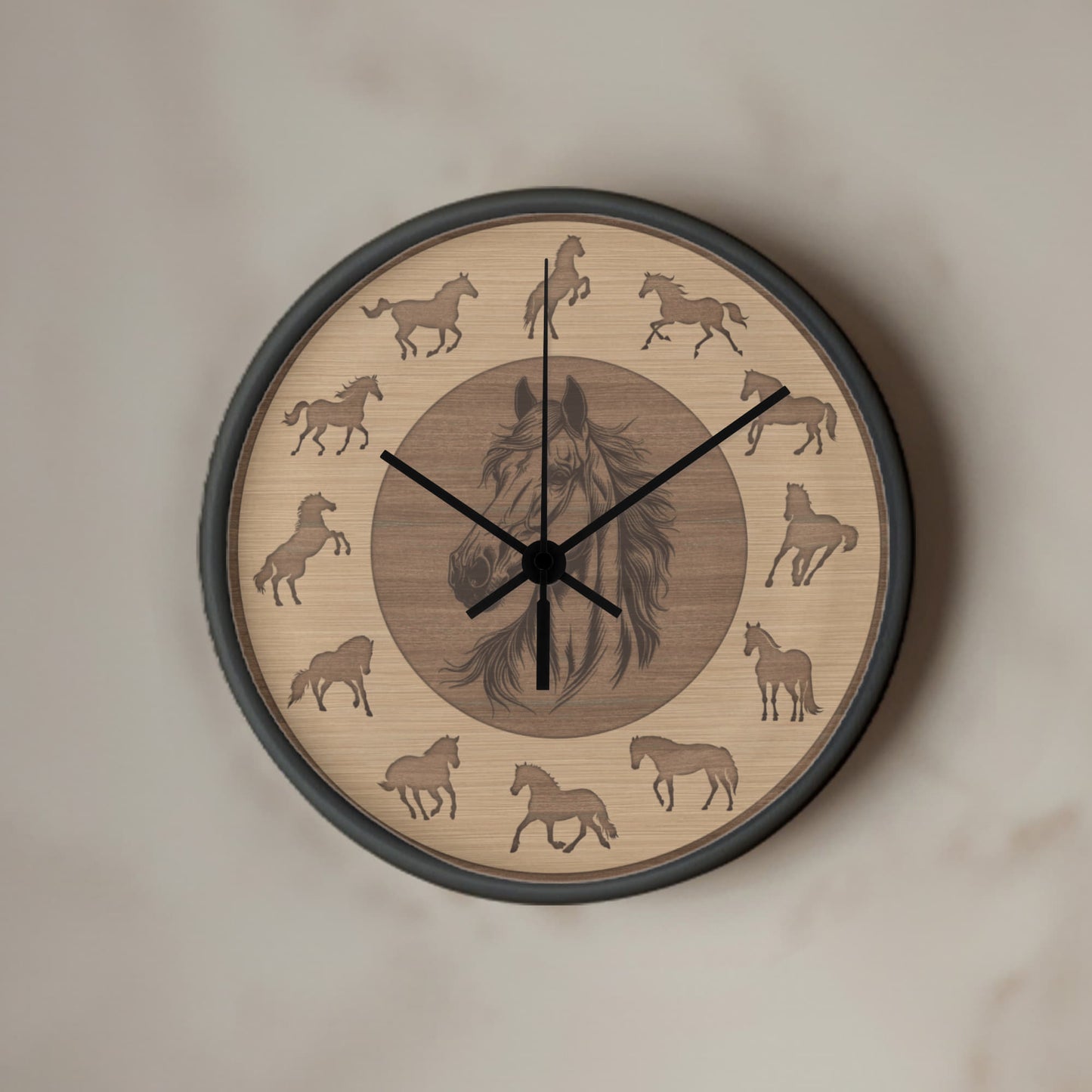 Wooden Horse Wall Clock - Rustic Wall Art, 10in Quartz, Horse Lover Gift, Farmhouse Decor, Cute Animal Accent