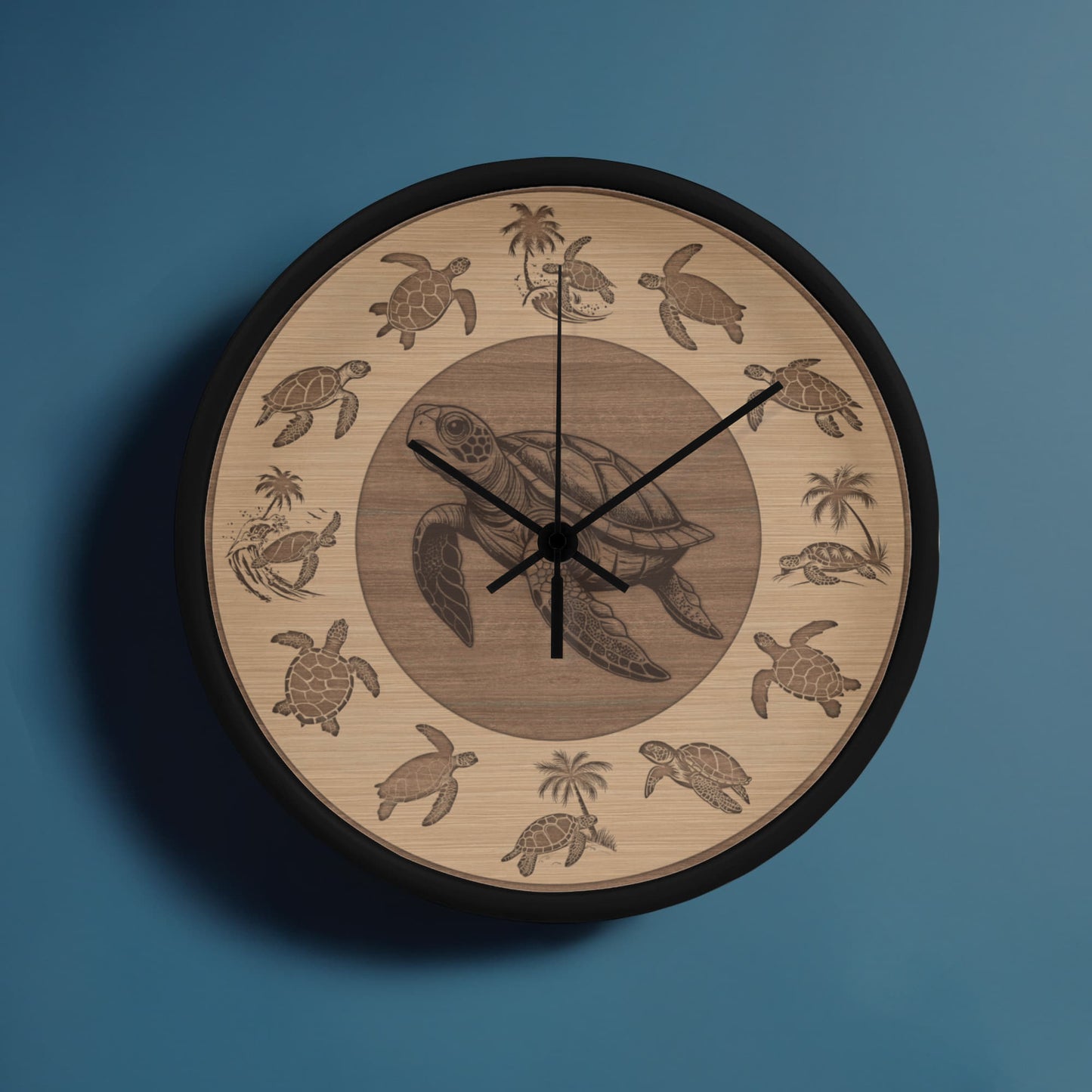 Wooden Sea Turtle Wall Clock - Rustic Wall Art, 10in Quartz, Turtle Lover Gift, Coastal Decor, Ocean Accent