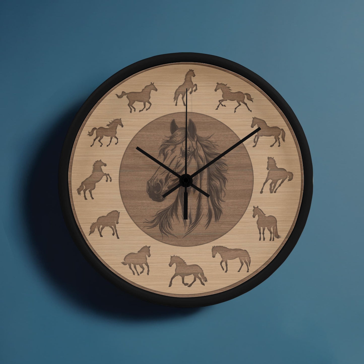 Wooden Horse Wall Clock - Rustic Wall Art, 10in Quartz, Horse Lover Gift, Farmhouse Decor, Cute Animal Accent