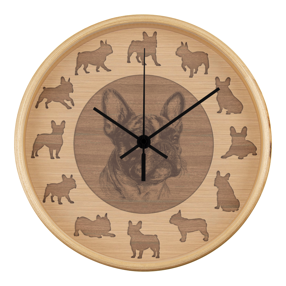 Wooden French Bulldog Wall Clock - Rustic Wall Art, 10in Quartz, Dog Lover Gift, Farmhouse Decor, Cute Pet Accent
