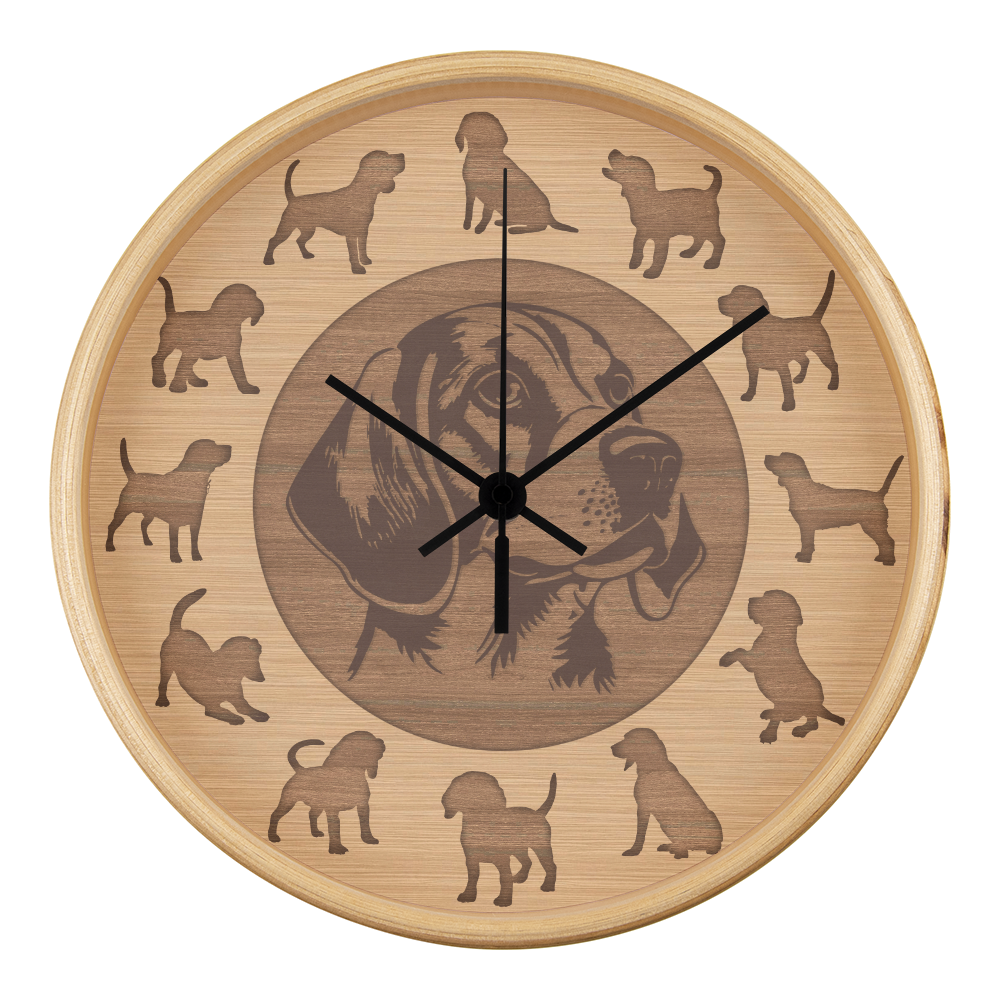 Wood Frame Beagle Wall Clock - Minimalist Silhouette, 10 Inch Quartz, Eco-Friendly Dog Gift, Nordic Pet Decor, Mother's Day Gift