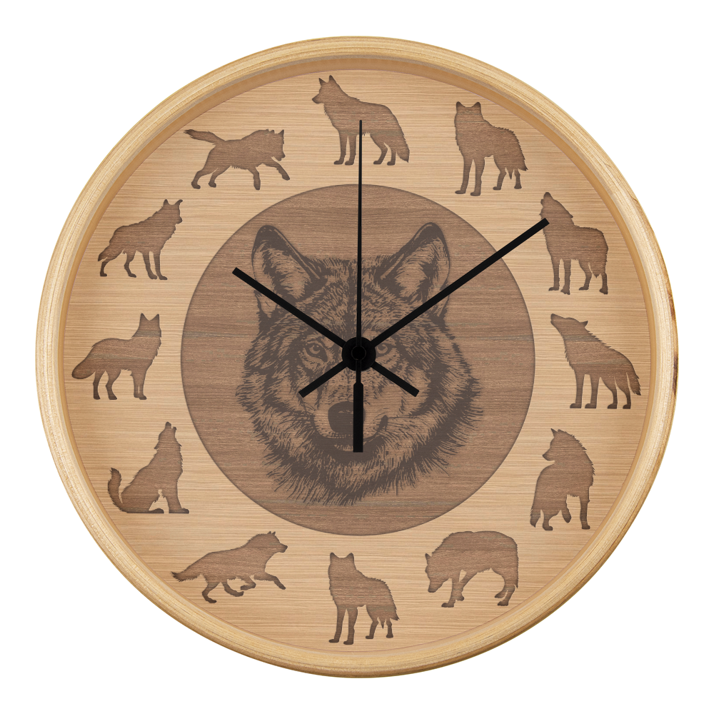 Wooden Frame Wolf Wall Clock - Rustic Silhouette, 10 Inch Quartz, Eco-Friendly Wildlife Gift, Farmhouse Decor, Mother's Day Gift