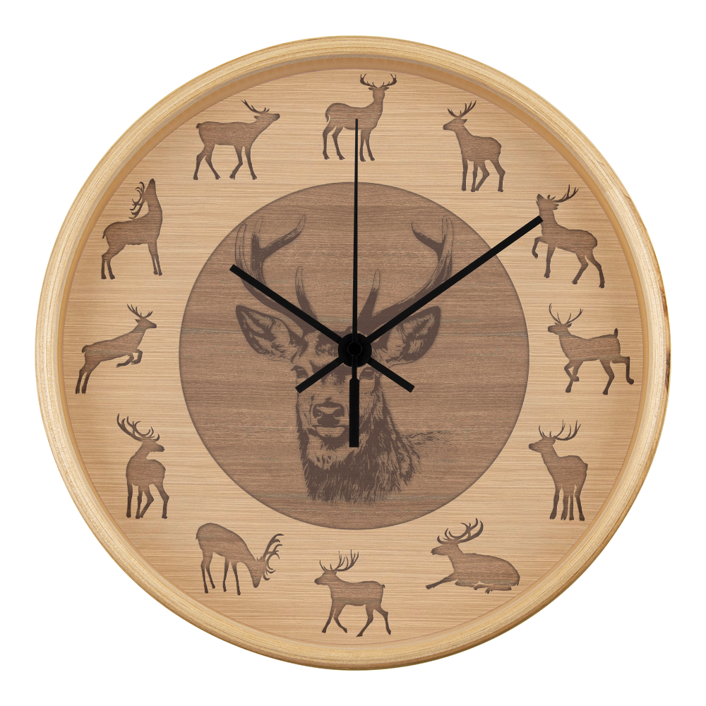 Wooden Frame Deer Wall Clock - Rustic Wall Art, 10in Quartz, Wildlife Gift, Farmhouse Decor, Nature Lover Cabin Accent for Home