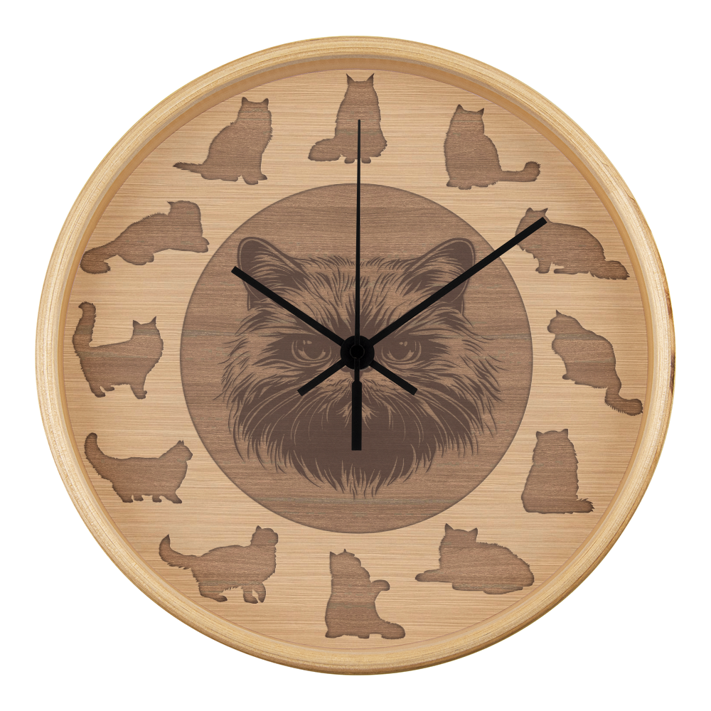 Wooden Persian Cat Wall Clock - Rustic Wall Art, 10in Quartz, Cat Lover Gift, Farmhouse Decor, Nature Pet Accent for Home