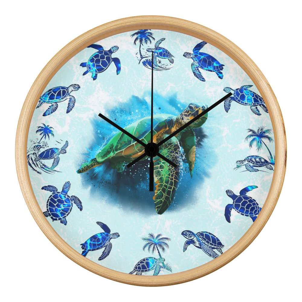 Wooden Sea Turtle Wall Clock - Rustic Wall Art, 10in Quartz, Turtle Lover Gift, Coastal Decor, Ocean Accent
