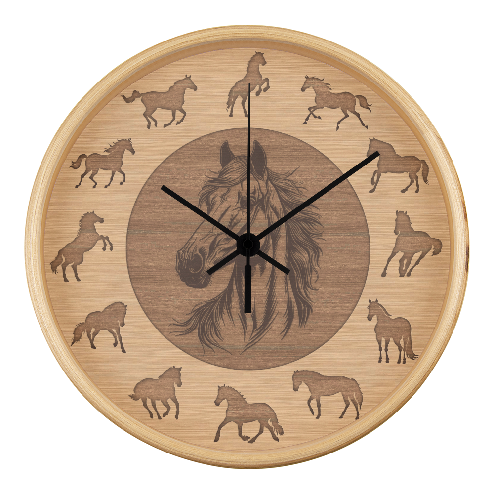 Wooden Horse Wall Clock - Rustic Wall Art, 10in Quartz, Horse Lover Gift, Farmhouse Decor, Cute Animal Accent
