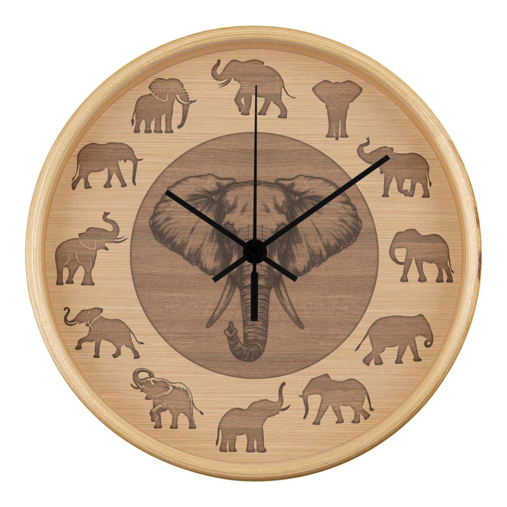 Perfect Wood Frame 10" Wall Clock - Great Gift for Elephant Lovers Animal Lovers Pet Rescuers, Mother Day, Father Day or Any Special Occasion.